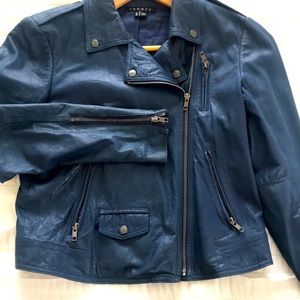Theory Dark Blue Lambskin Leather Jacket